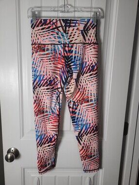Aerie Women"Move" Printed Palm-Leaf Leggings - Multi Pink Blue Size M